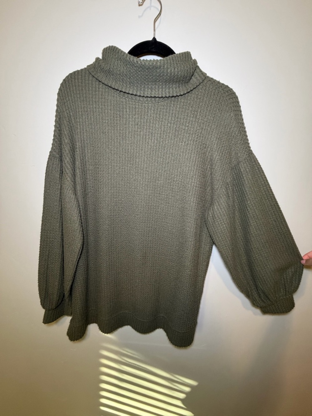 Sanctuary Olive Green Cowl Neck Waffle Knit Sweater